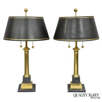 Vintage French Empire Brass & Italian Black Marble Column Table Lamps (B), Pair
