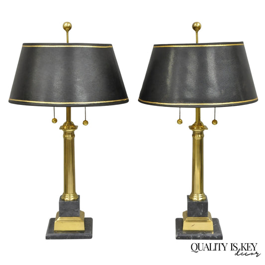 Vintage French Empire Brass & Italian Black Marble Column Table Lamps (B), Pair