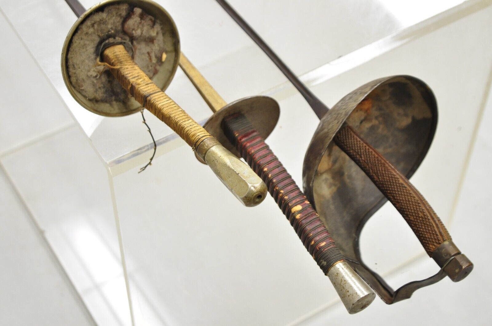 Vintage Metal Fencing Set 3 Swords and Leather Lined Face Mask - 4 Pcs