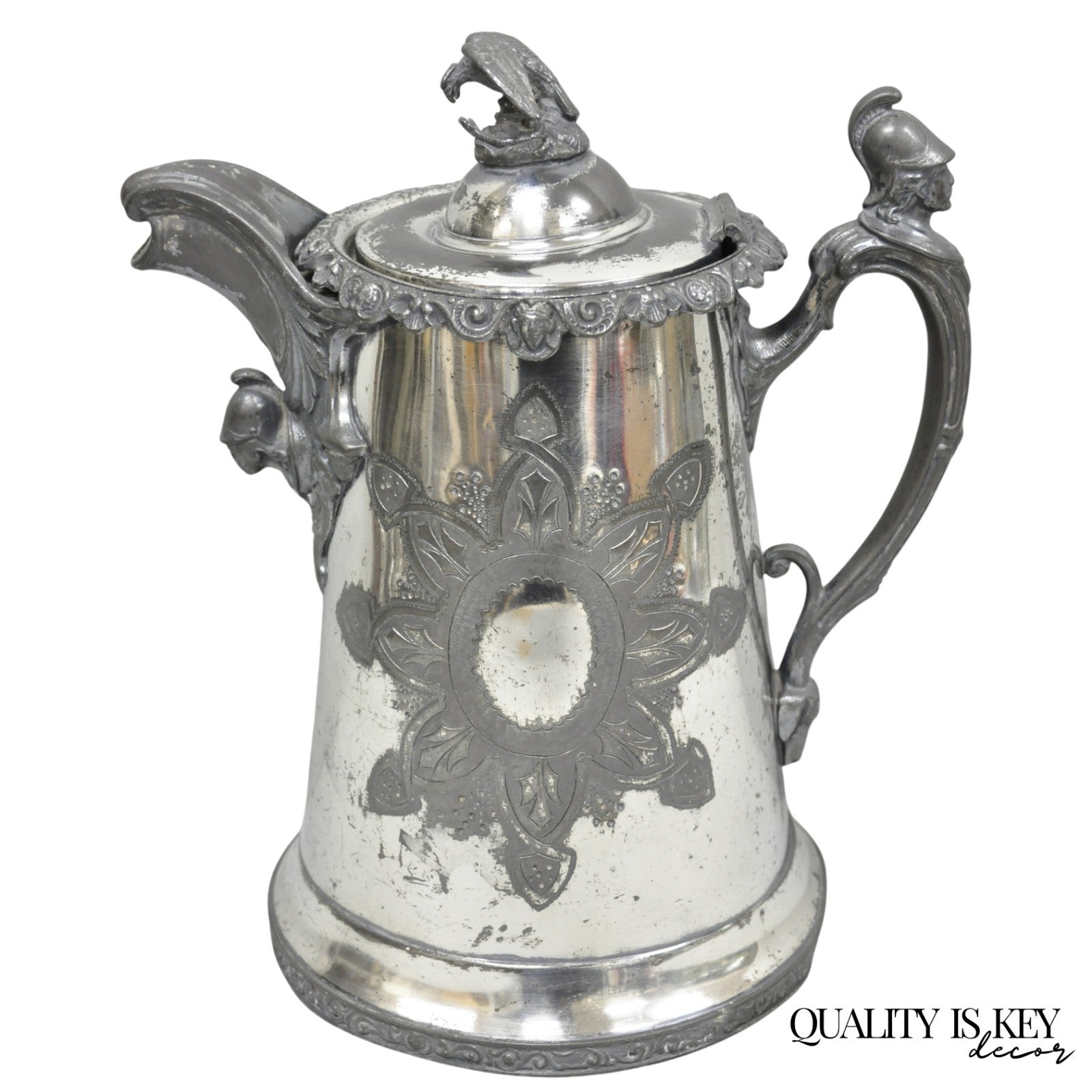 Antique American Victorian E. Kaufmann Figural Coffee Pot Water Pitcher w/ Eagle