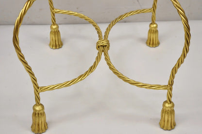 Vintage Italian Hollywood Regency Gold Gilt Iron Rope Tassel Vanity Bench Chair