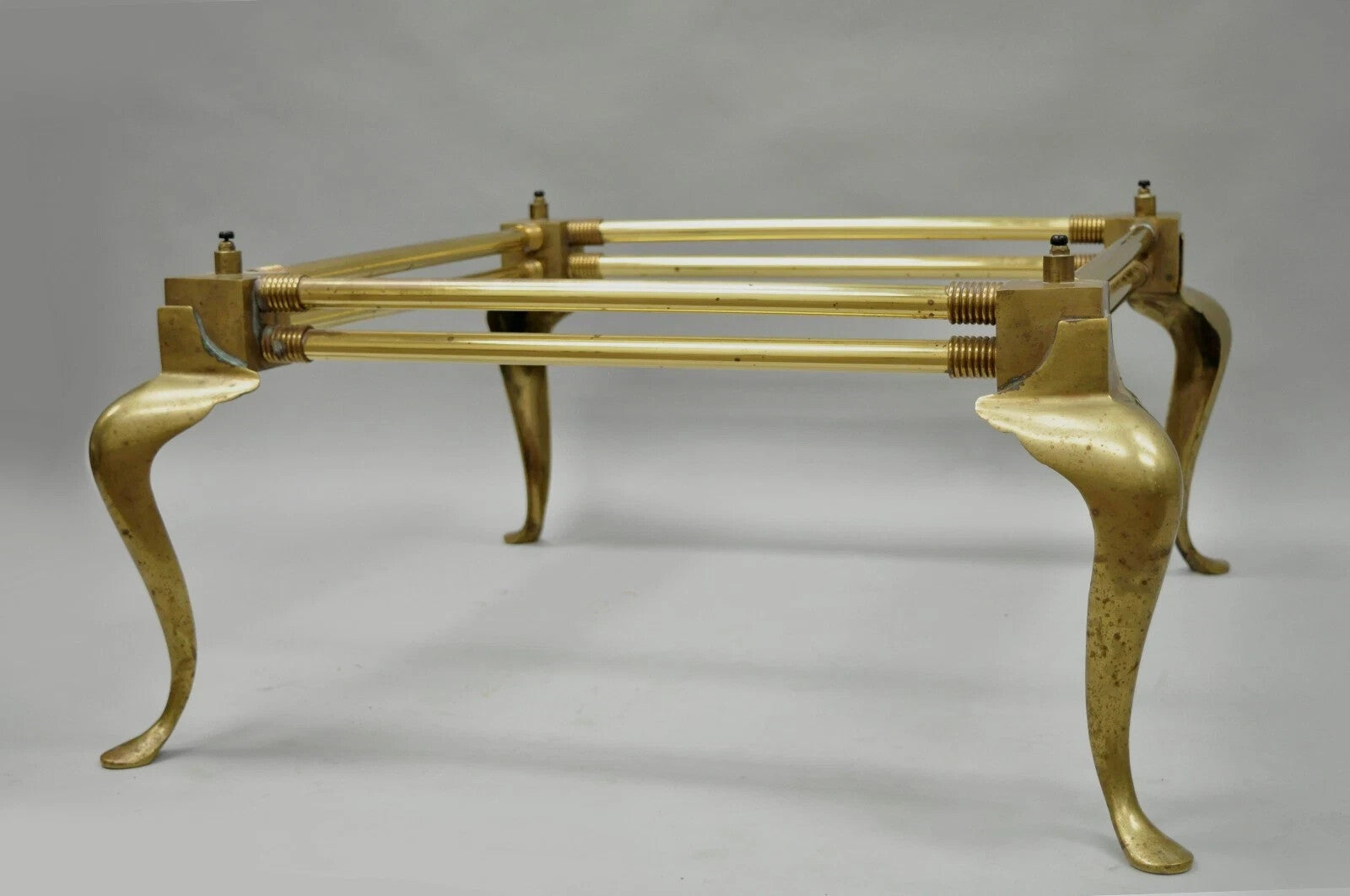 Vintage Hollywood Regency Brass Queen Anne Legs Square Coffee Table Base