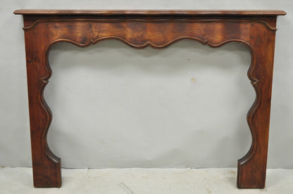 Antique Italian Provincial Carved Serpentine Scalloped Walnut Fireplace Mantel