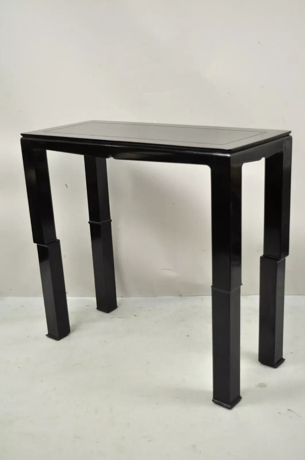 Chinese Ming James Mont Style Black Lacquer Sofa Hall Console Tables - Pair