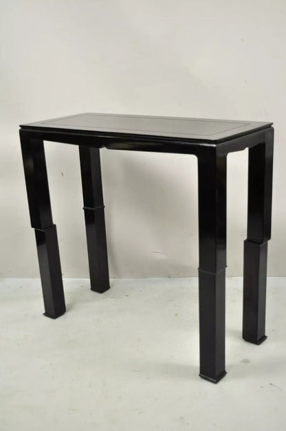 Chinese Ming James Mont Style Black Lacquer Sofa Hall Console Tables - Pair