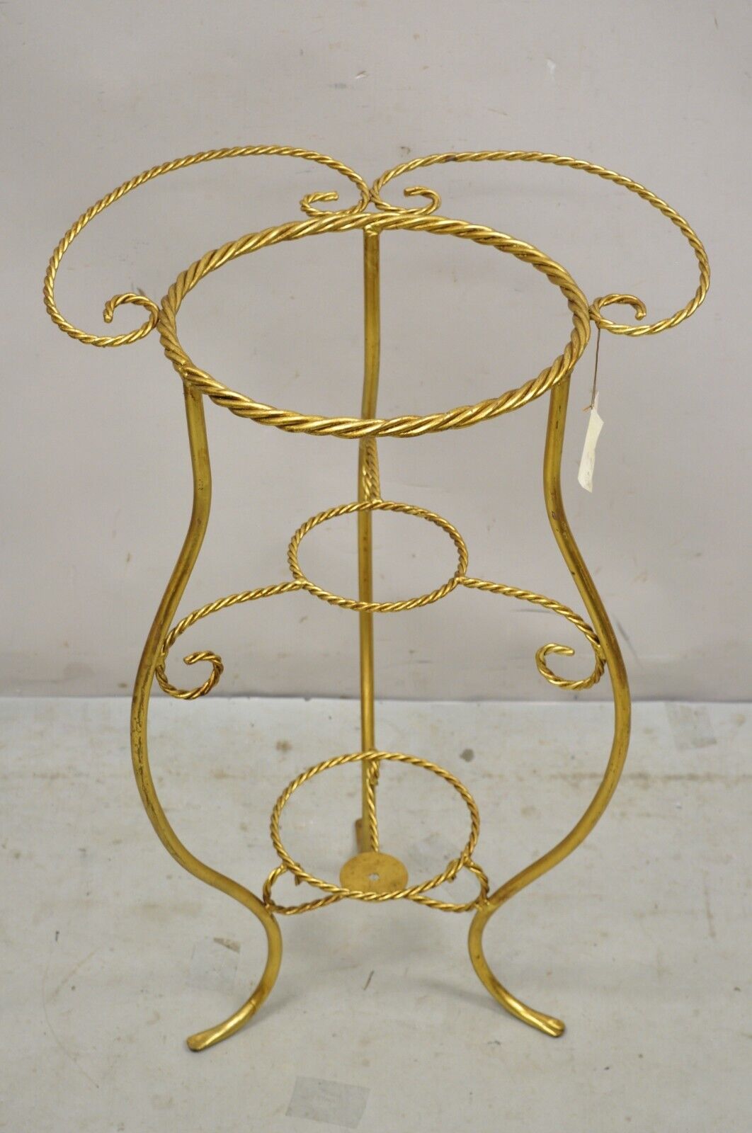 Italian Hollywood Regency Gold Iron Rope Form 2 Tier Bath Washstand Plant Stand