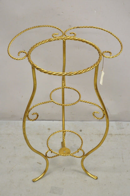 Italian Hollywood Regency Gold Iron Rope Form 2 Tier Bath Washstand Plant Stand