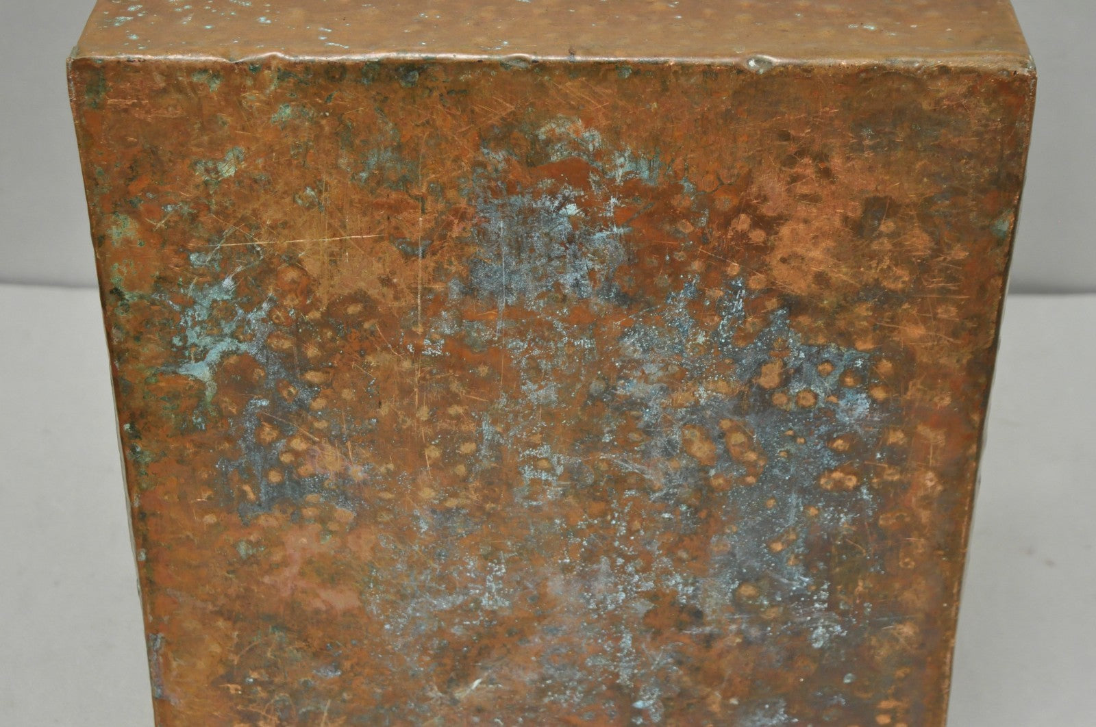 Antique French Country Primitive Copper & Wood Black Grain Painted Grain Bin