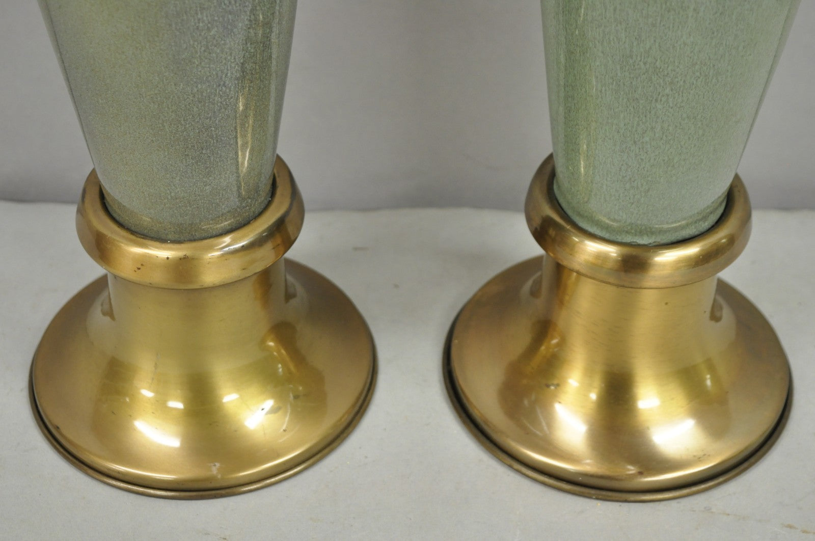 Vintage Mid Century Modern Celadon Green Porcelain Sinuous Urn Table Lamp - Pair