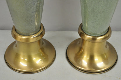 Vintage Mid Century Modern Celadon Green Porcelain Sinuous Urn Table Lamp - Pair