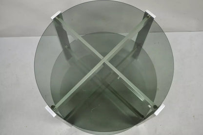 Vintage Mid Century Modern Round Smoked Glass 2 Tier Aluminum Base Side Table
