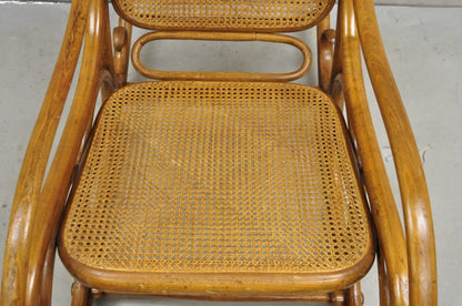 Vintage Michael Thonet Style Oak Cane Rattan Bentwood Rocking Chair Rocker