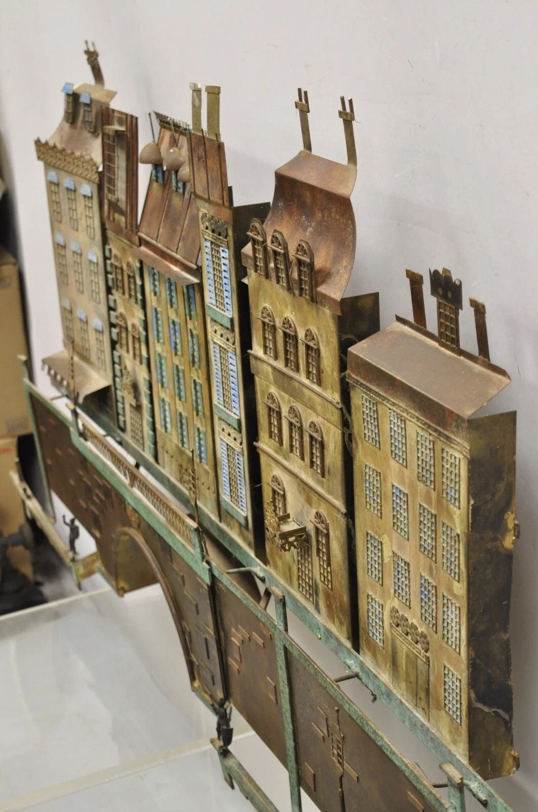 Curtis Jere Mid Century Modern Large Mixed Metal Copenhagen City Wall Sculpture