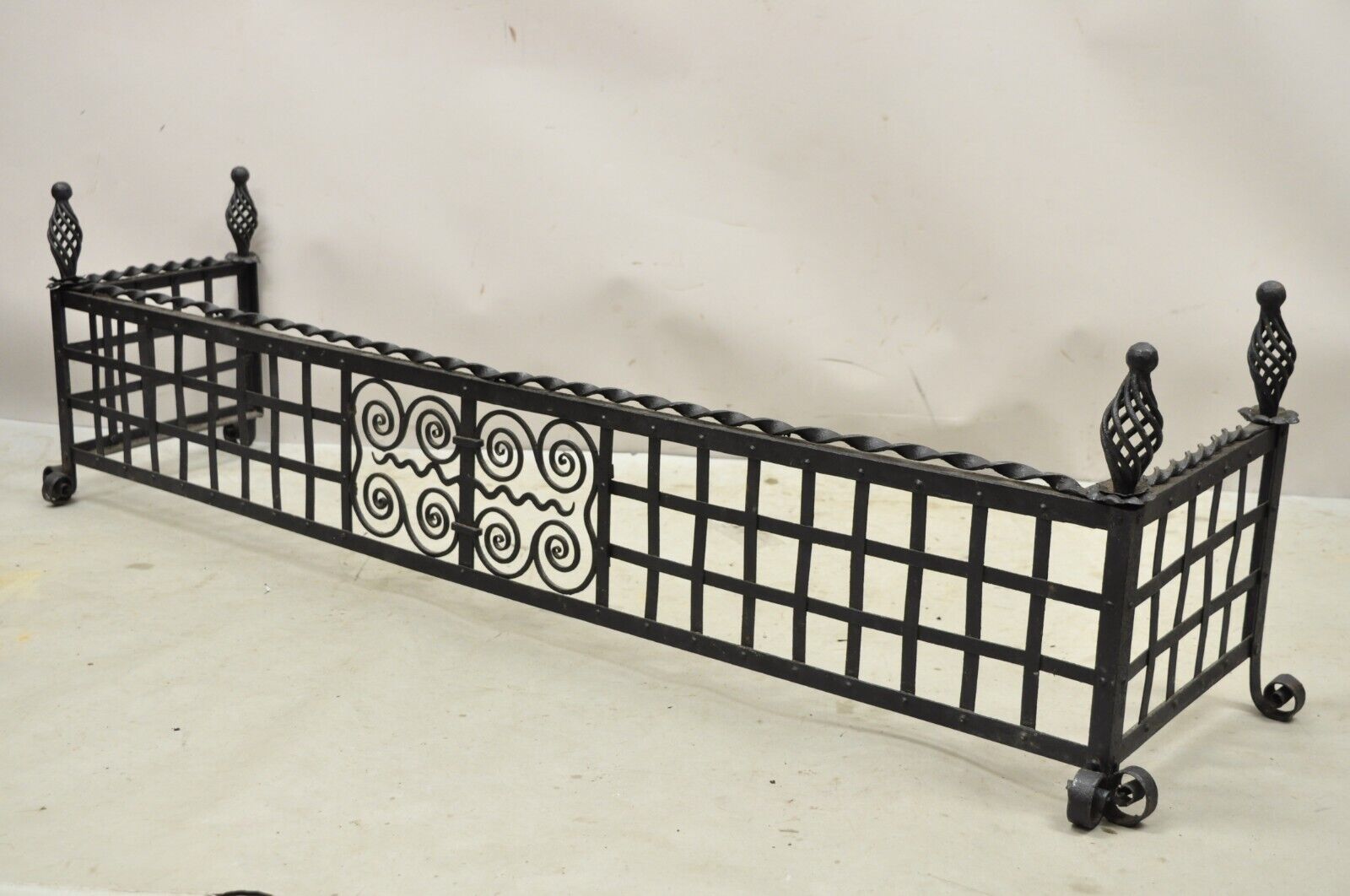 Antique Gothic Wrought Iron Spiral Twist 56" Fireplace Mantel Fender Surround