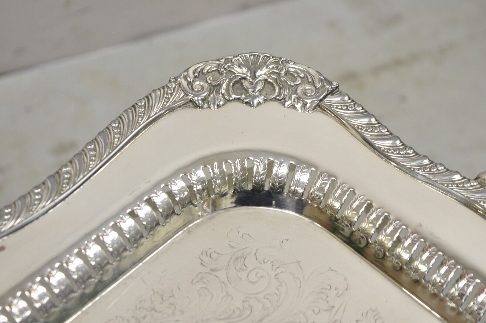 Vintage Victorian Style Silver Plated Twin Handle Ornate 26" Platter Tray