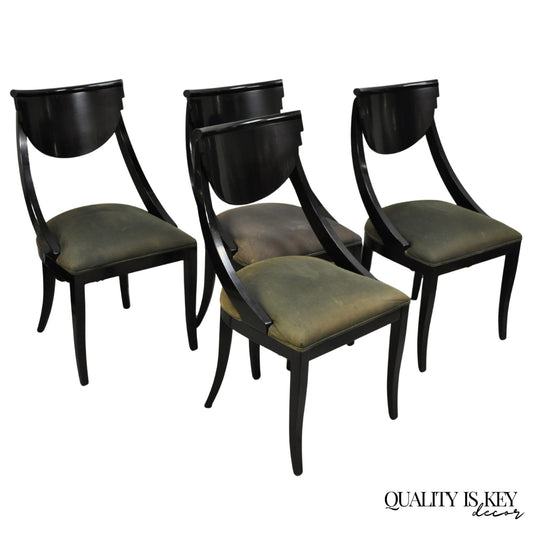 Pietro Constantini Italian Regency Black Lacquer Klismos Dining Chairs Set of 4