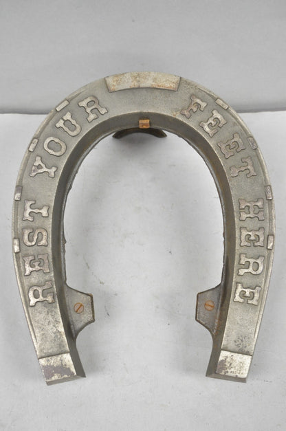 Antique Victorian Metal "Rest Your Feet Here" Cowboy Horseshoe Footstool Stool