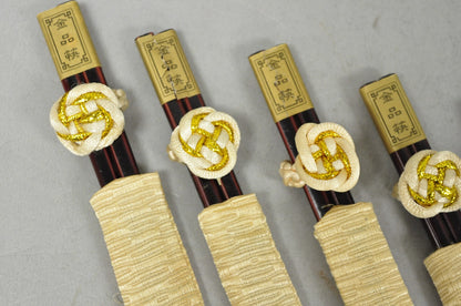 Vintage Japanese Oriental Chopsticks in Custom Silk Gold Sleeves - 6 Pc Set
