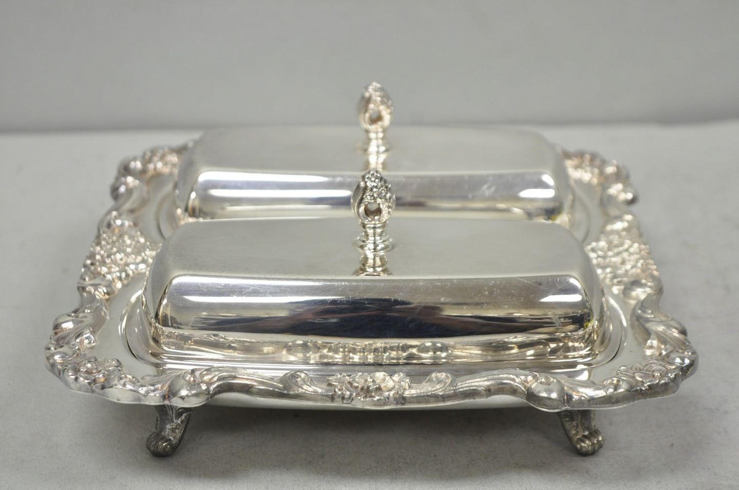 Vintage Poole Lancaster Rose Victorian Silver Plated Twin Double Butter Dish