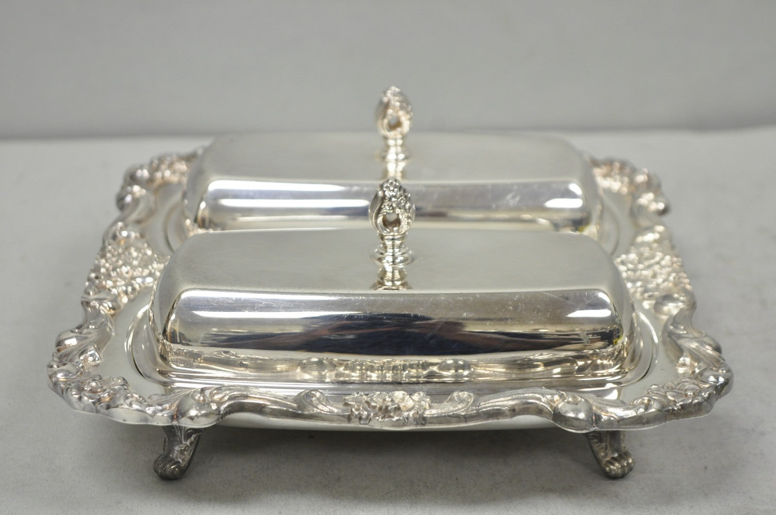 Vintage Poole Lancaster Rose Victorian Silver Plated Twin Double Butter Dish