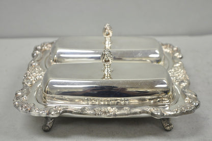Vintage Poole Lancaster Rose Victorian Silver Plated Twin Double Butter Dish