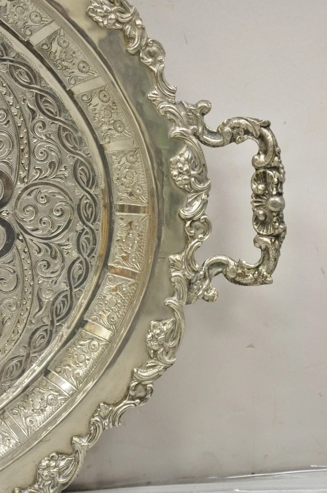 Large Victorian Style Oval Silver Plated Serving Platter Tray Raised on Feet