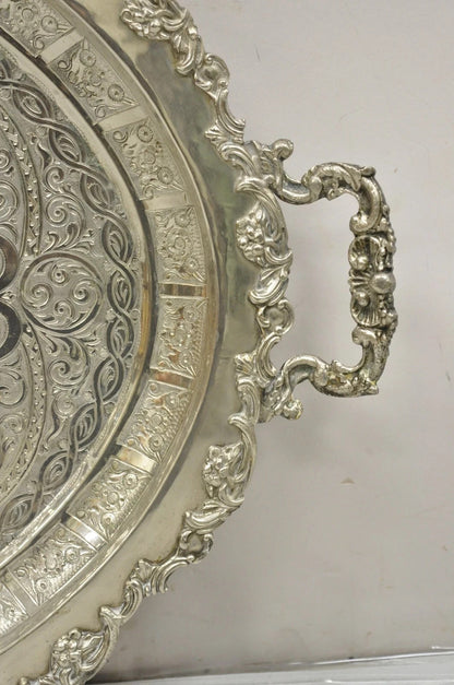 Large Victorian Style Oval Silver Plated Serving Platter Tray Raised on Feet
