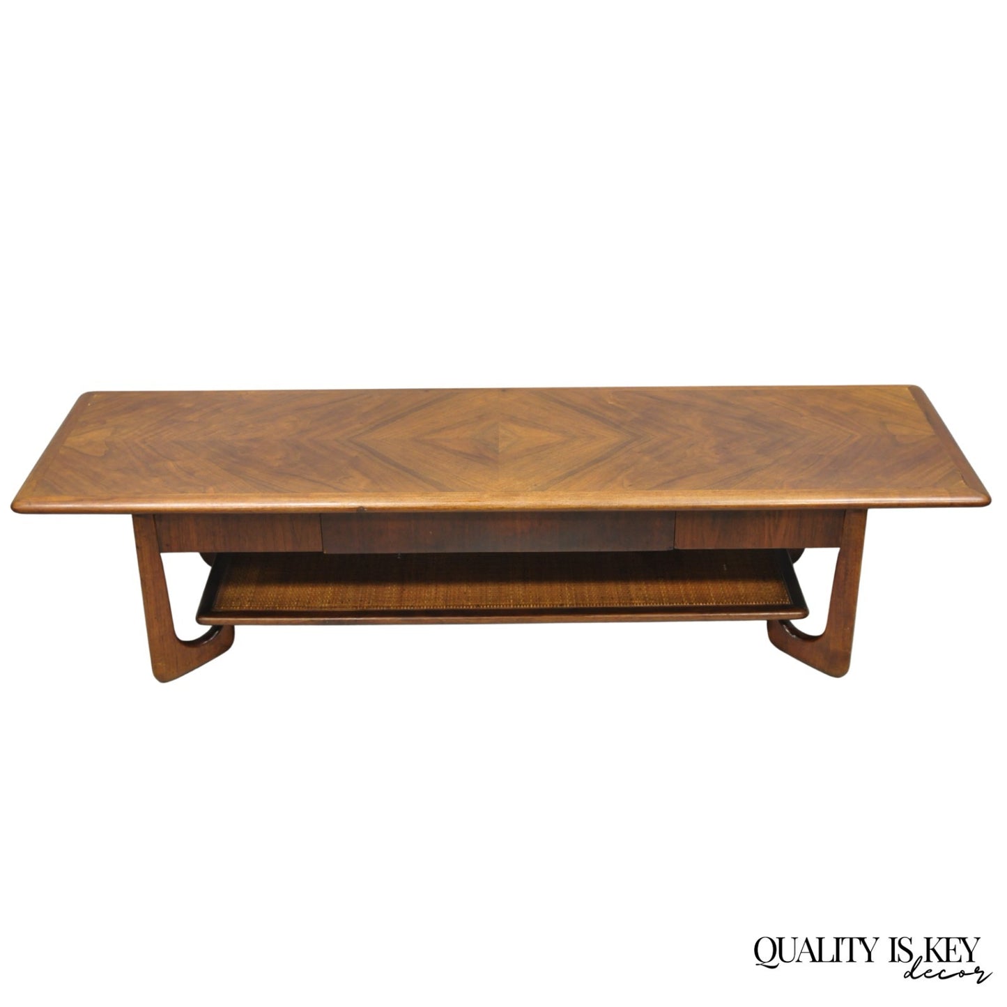 Vintage Mid Century Danish Modern Sculptural Walnut 1 Drawer Long Coffee Table