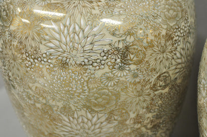 Vintage Chinoiserie Gold Porcelain Jardiniere Table Lamps by Wildwood - a Pair