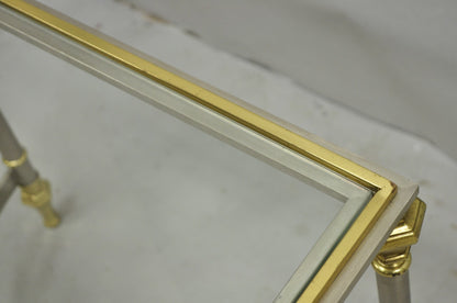 Vintage French Directoire Maison Jansen Style Steel Brass Low Square Side Table