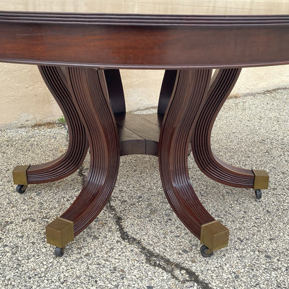 Antique English Regency Round Mahogany Extension Dining Banquet Table w 6 Leaves