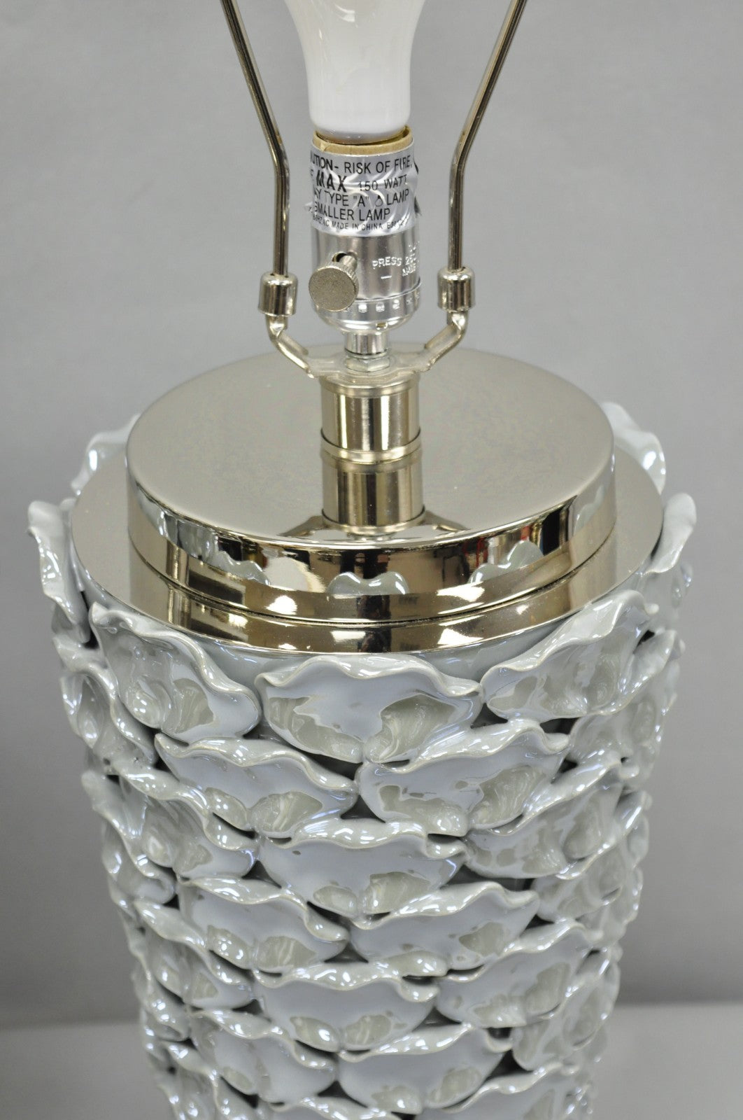 Contemporary Modern Gray Porcelain Leaf Leaves Chrome Table Lamps - a Pair