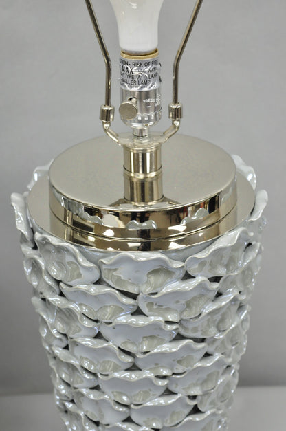 Contemporary Modern Gray Porcelain Leaf Leaves Chrome Table Lamps - a Pair