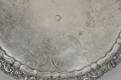 Antique English Victorian 22" Round Silver Plated Serving Platter Salver Tray