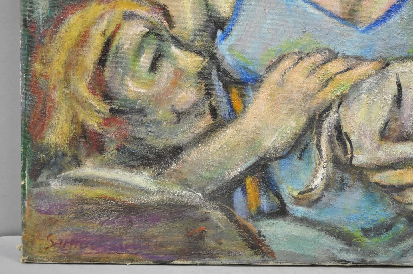 Vintage Samuel Heller "Women with Cat" Oil on Canvas Portrait Painting Signed