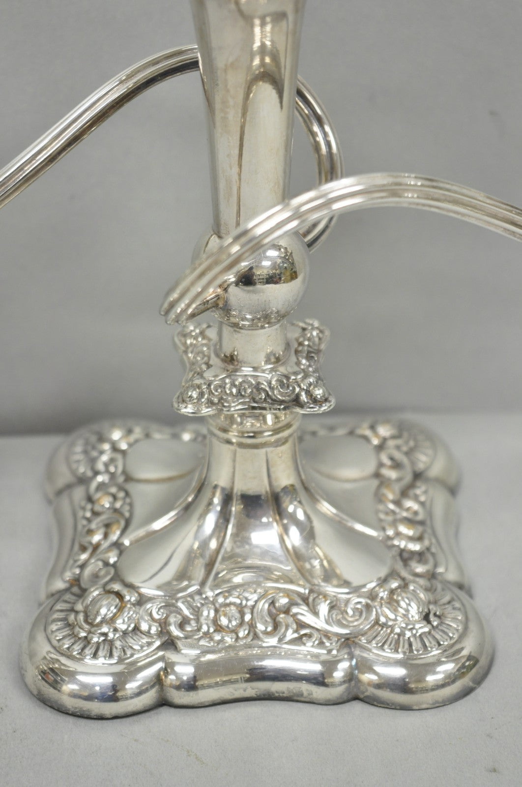 Antique E.G. Webster Victorian Silver Plated Scrolling 3 Arm Candelabra - a Pair