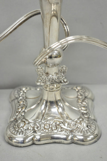 Antique E.G. Webster Victorian Silver Plated Scrolling 3 Arm Candelabra - a Pair