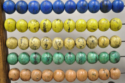 Large Vintage Mongolian Wooden Standing Math Abacus with Painted Wooden Balls