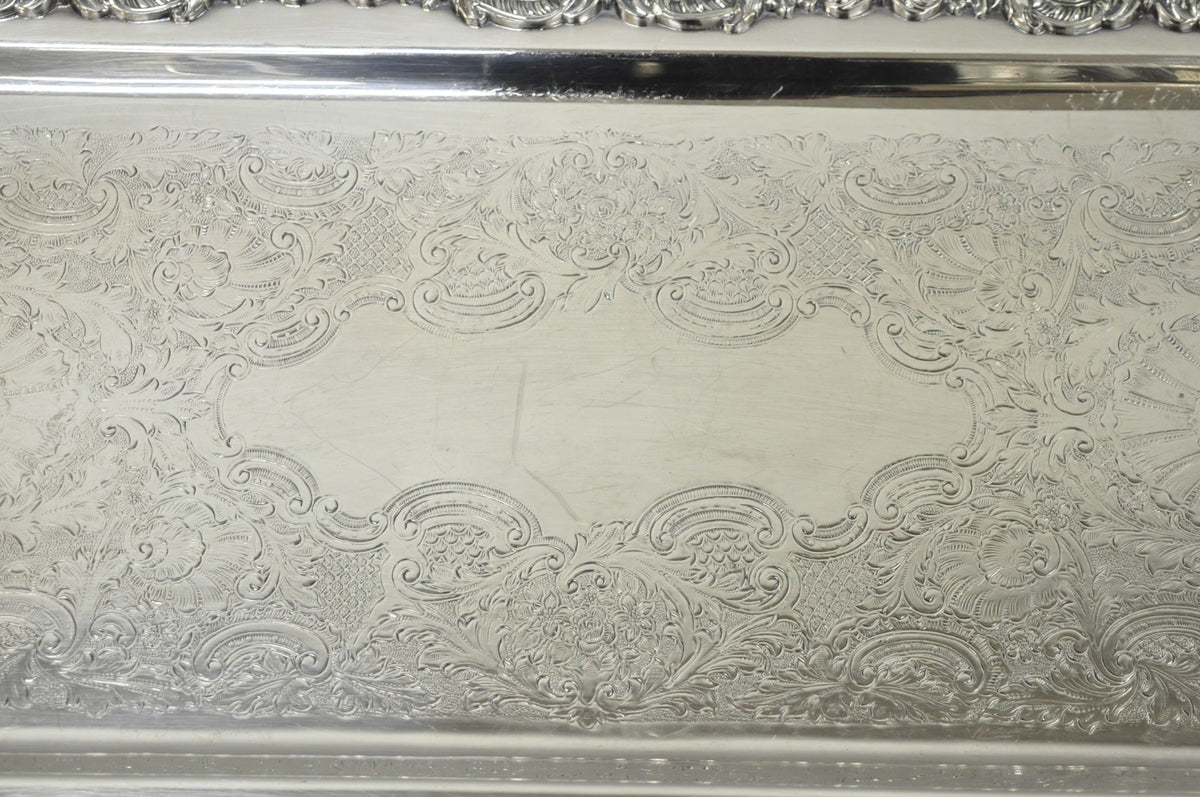 Vintage Old English Poole Silver Plated Footed Narrow Serving Platter Bar Tray