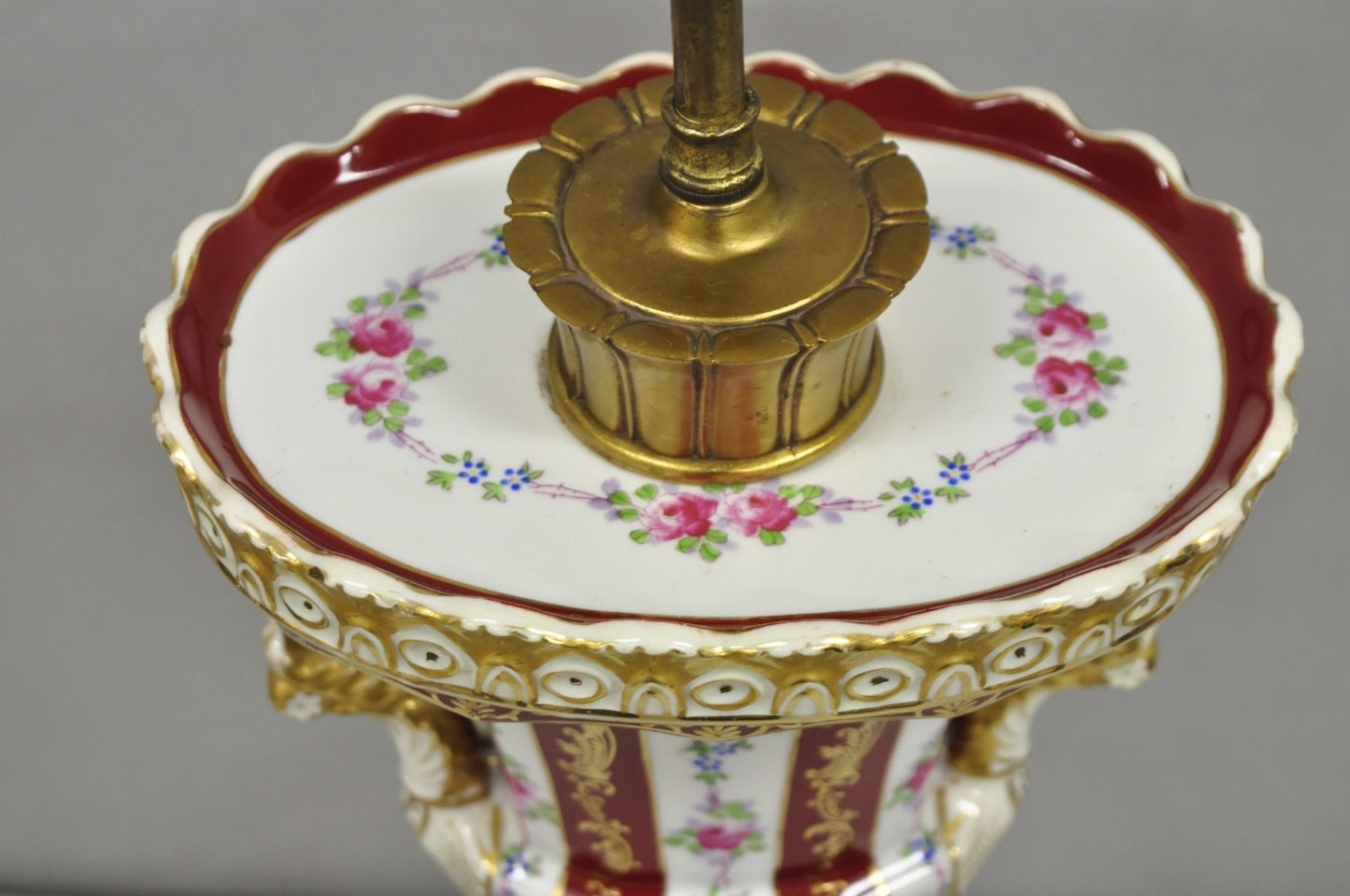 Antique French Red Paris Porcelain Style Urn Form Table Lamp by SGK China, Japan