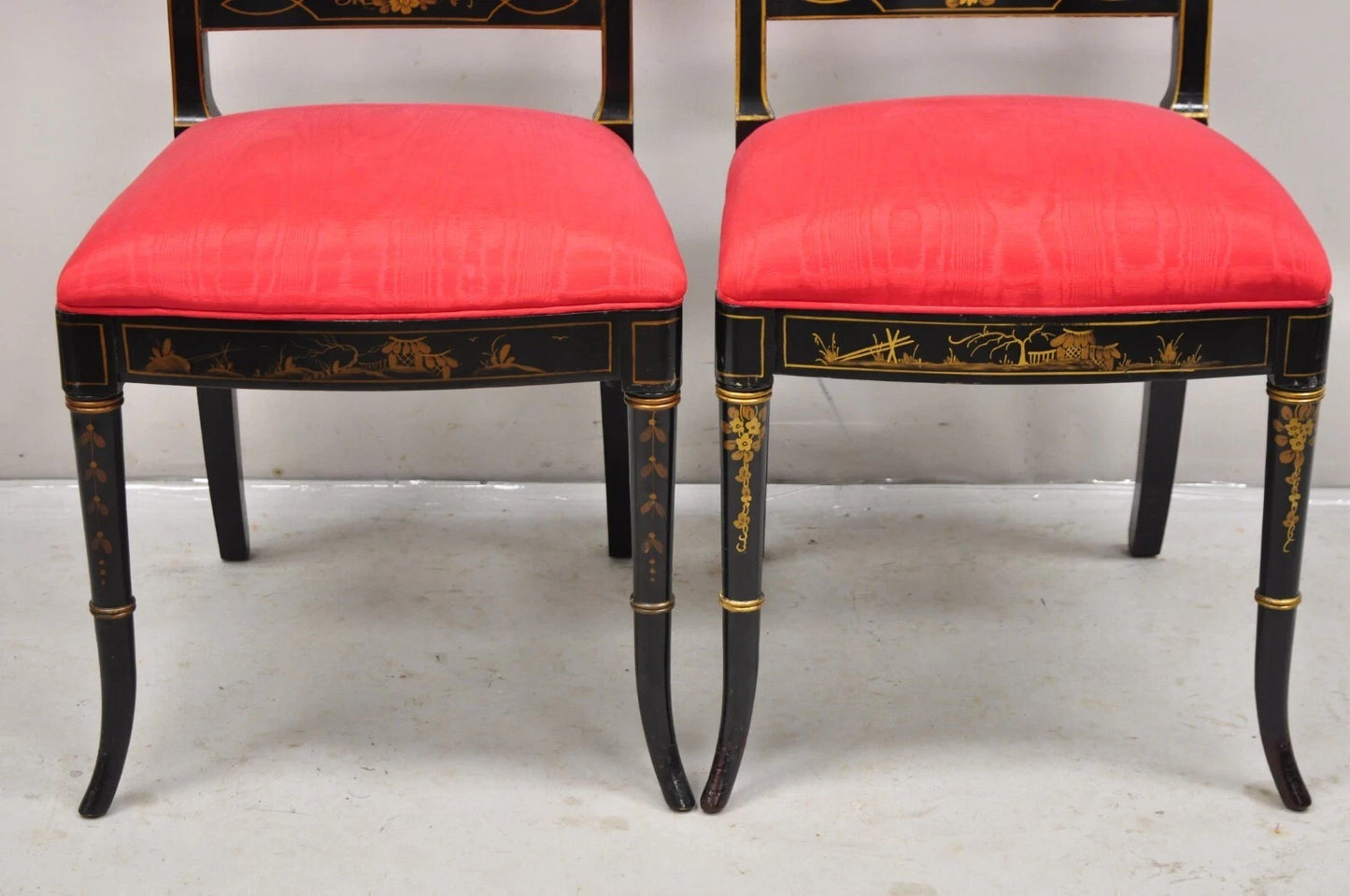 Union National Chinoiserie English Regency Black Painted Dining Chair - Set of 6