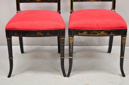 Union National Chinoiserie English Regency Black Painted Dining Chair - Set of 6