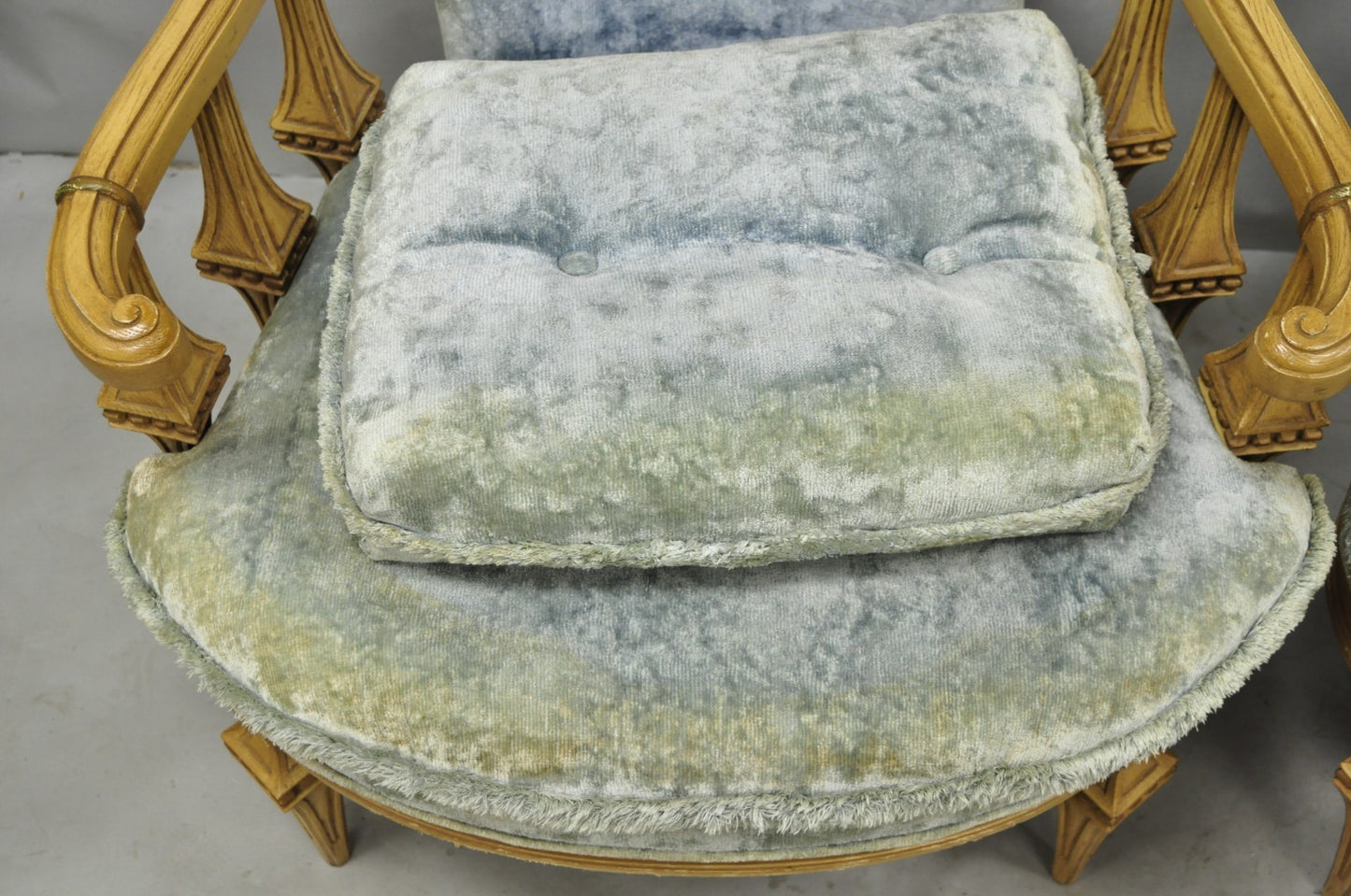 Vintage Hollywood Regency Low Barrel Back Cream Painted Club Lounge Chairs, Pair