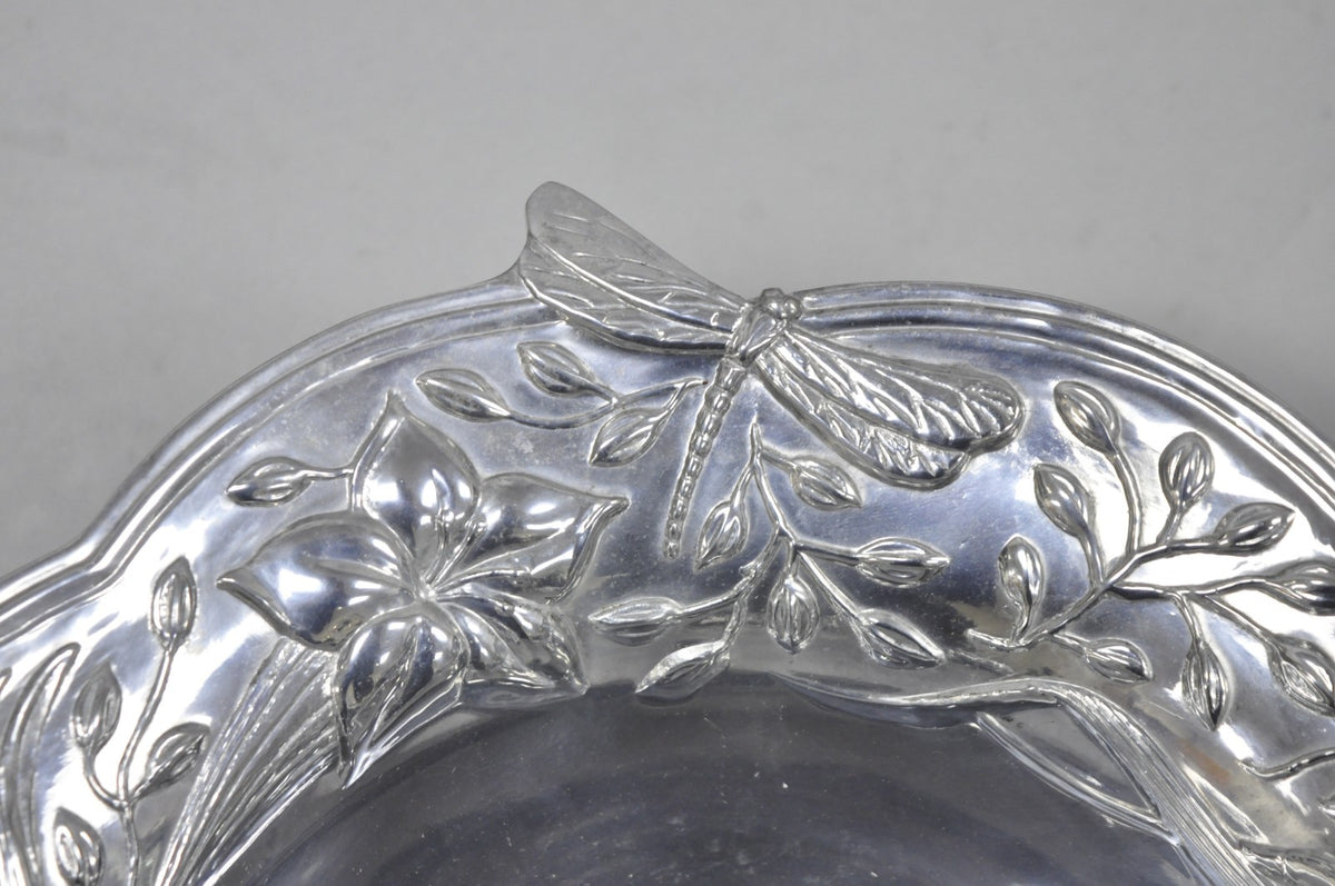 Vintage Lenox Dragonfly & Butterfly Meadow Art Nouveau Cast Aluminum Salad Bowl