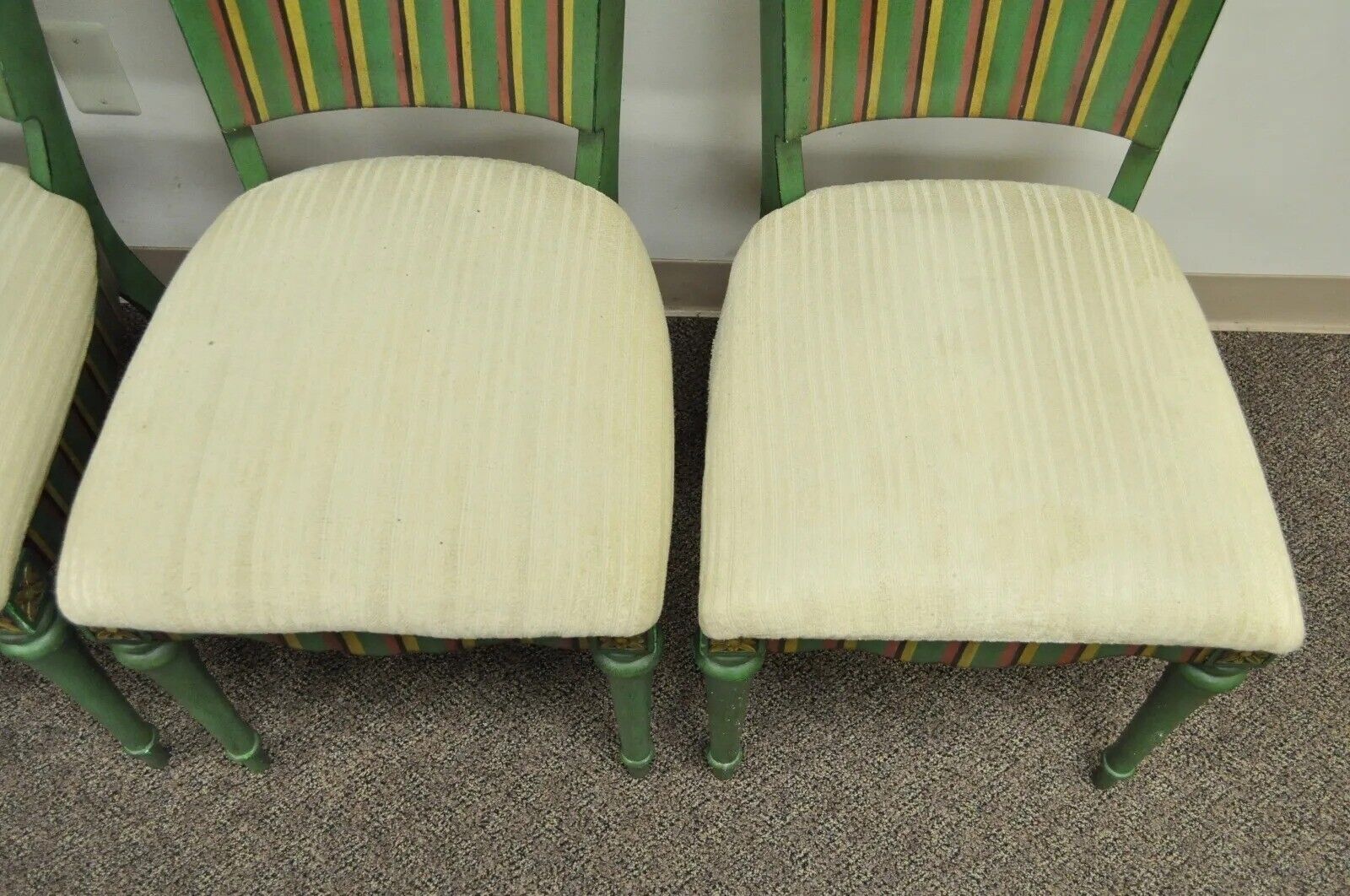 French Country Style Hollywood Regency Green Painted Dining Side Chairs - Set 4