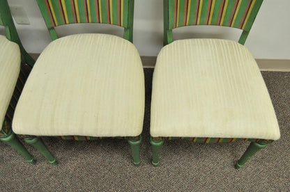 French Country Style Hollywood Regency Green Painted Dining Side Chairs - Set 4