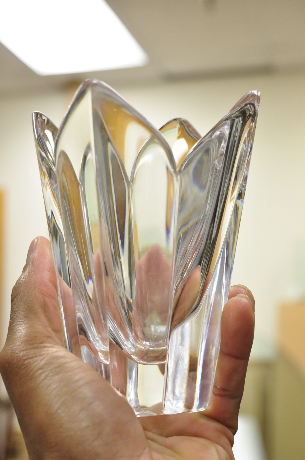 Vintage 6" Orrefors Sweden Lotus Flower Crystal Glass 4 Petal Vase