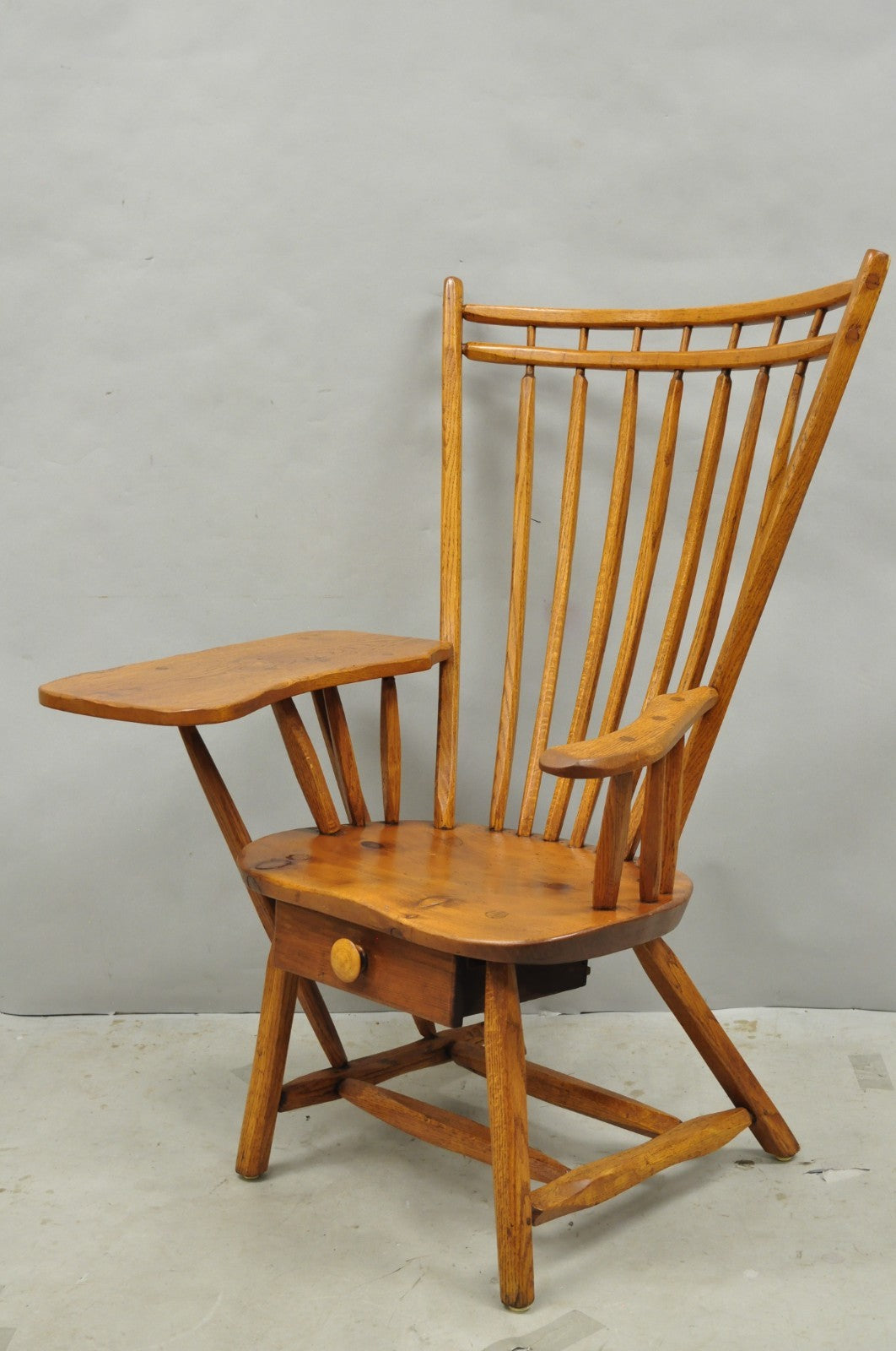 Vintage Hunt Country Furniture Pine Wood Writing Desk Windsor Chair w/ Drawer