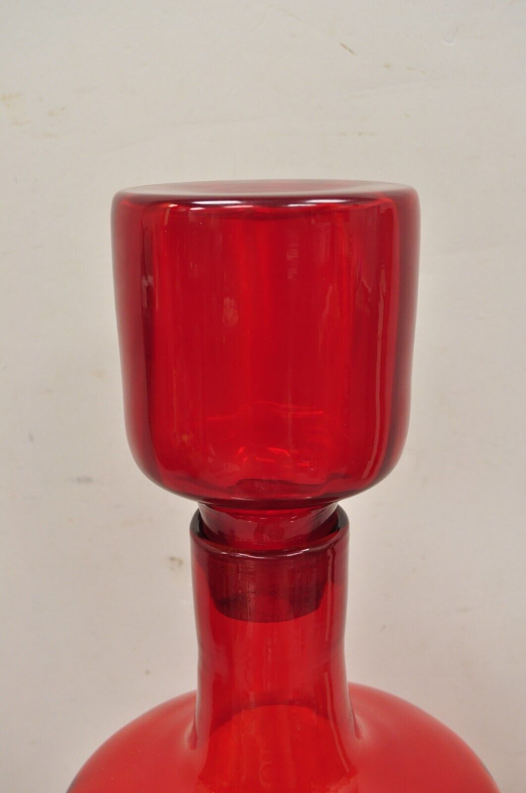 Large Blenko Red Blown Art Glass Vase Vessel Jug with Stopper