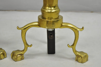 Vintage Federal Style Brass Branch Foot Gold Fireplace Andirons - a Pair